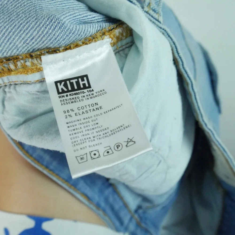 Kith Monroe Denim Pant Mens 34 Light Wash Blue Distressed Ripped Button Fly